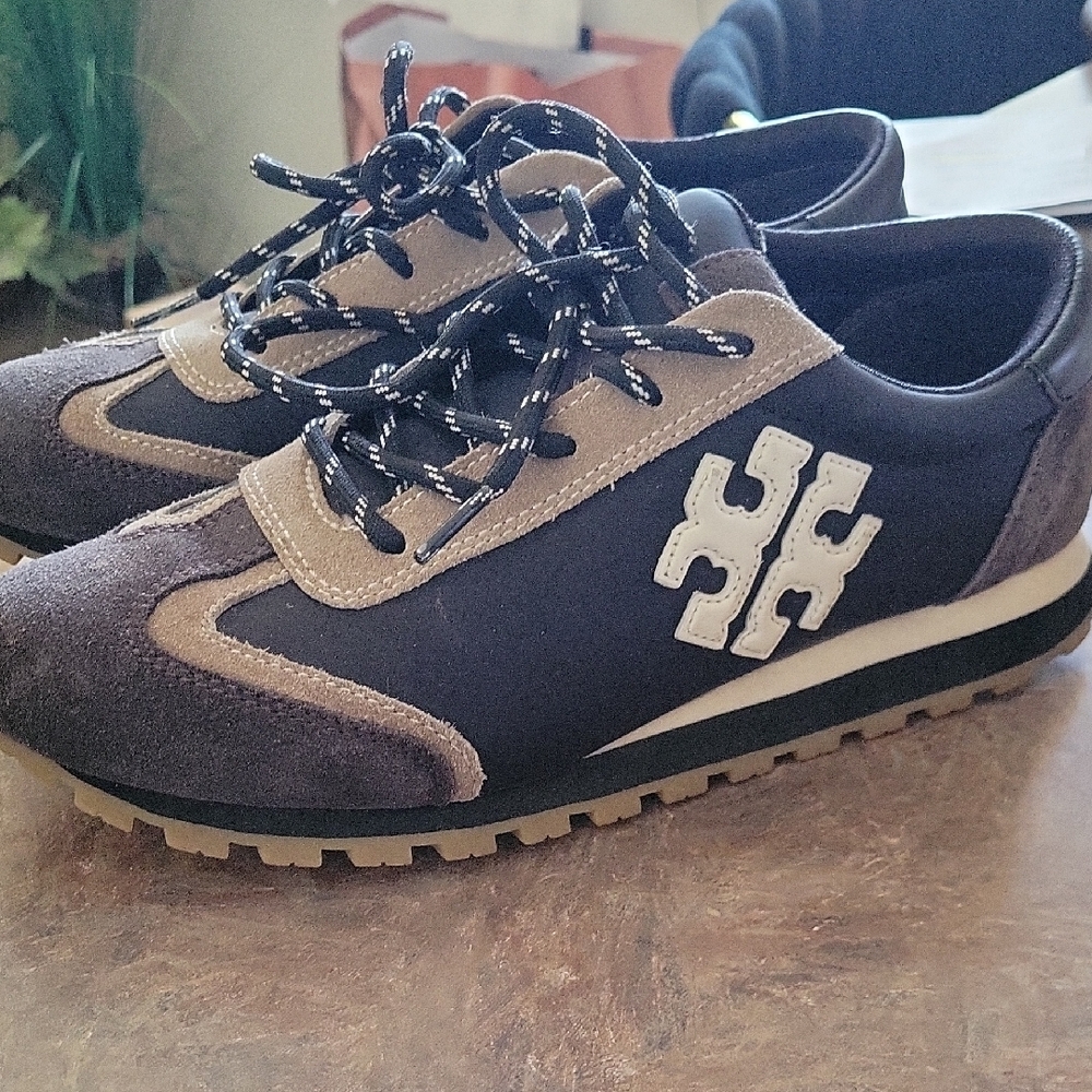 Womens Black and Tan Tory Burch Sneakers